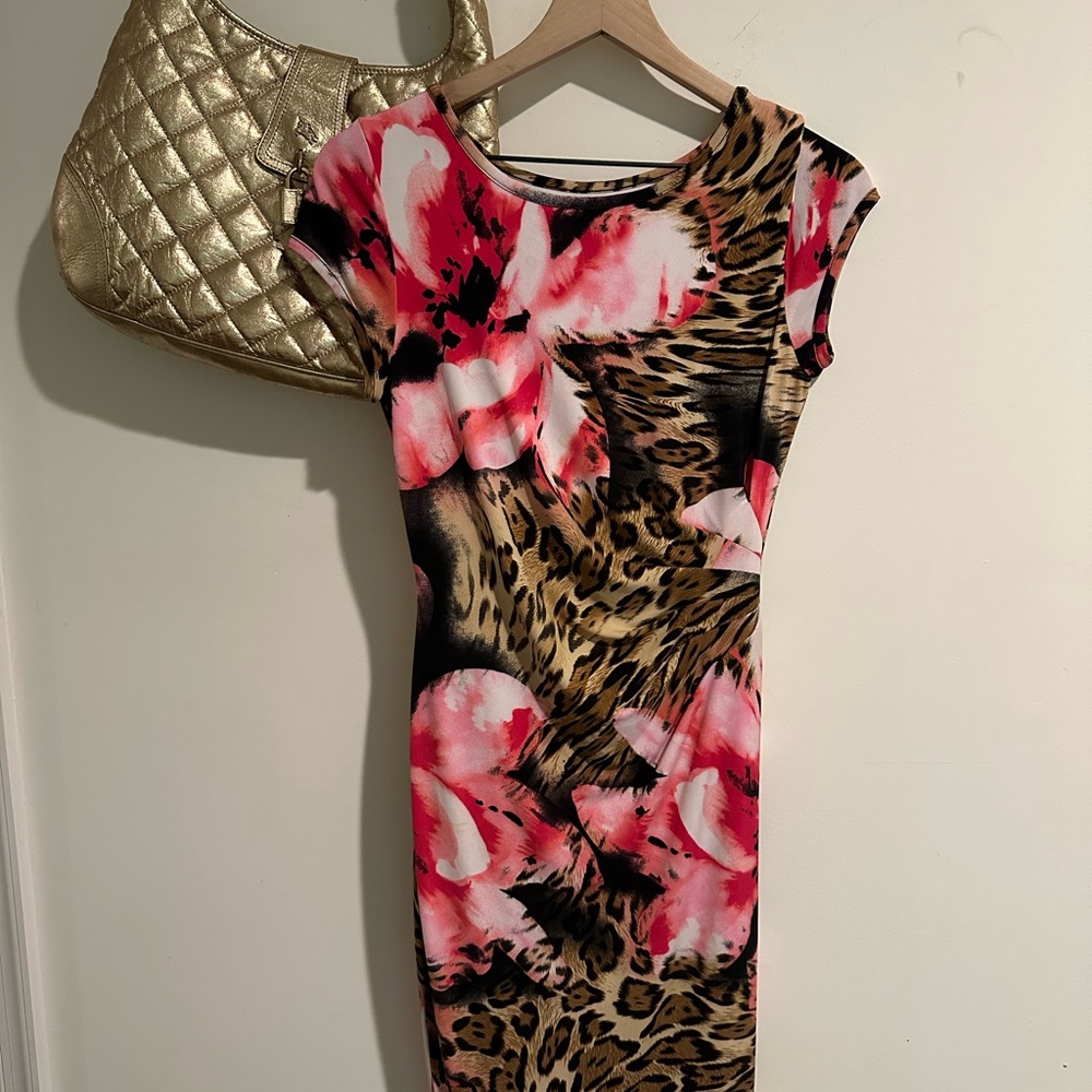 Y2K Cache Pink and cheetah print Cap Sleeve Bodycon Dress